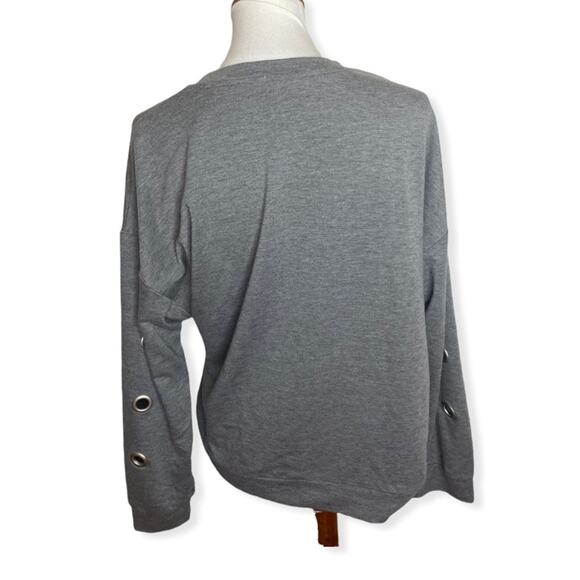 Sophie Rue Grey Grommet Detail Sleeve Crewneck Sweatshirt - Picture 4 of 7